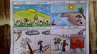 Seasons Drawing Spring,Summer,Autumn,Winter Drawing Ilkbahar,Yaz,Sonbahar,Kiş Mevsi̇m Resmi̇