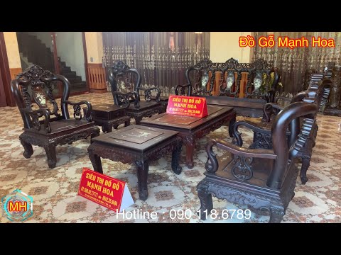 Bộ ghế quốc hoa lá Tây gỗ trắc việt