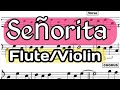 Señorita Flute or Violin Sheet Music Backing Track Play Along Shawn Mendes Camila Cabello