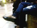 image Young Indian Lady Non S Toe Wiggle Heelpoping And Dangle Black Flats At Train Station