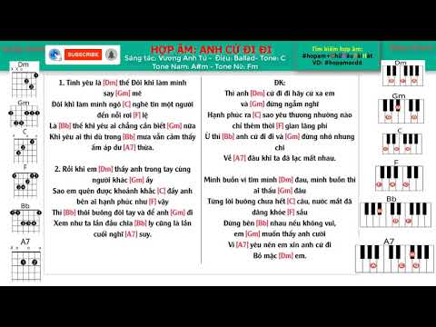 Lời hát có hợp âm | ANH CỨ ĐI ĐI| Tông Rê thứ | Ballad | Đệm hát Organ, Guitar