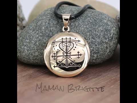 Maman Brigitte Veve Necklace - Loa of Justice and Protection - Bronze Voodoo Pendant Jewelry Maman Brigitte Veve Necklace - Loa of Justice and Protection - Bronze Voodoo Pendant Jewelry