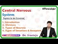 Central nervous system: Introduction, Divisions, Types of neurons, Types of sensations and Receptors