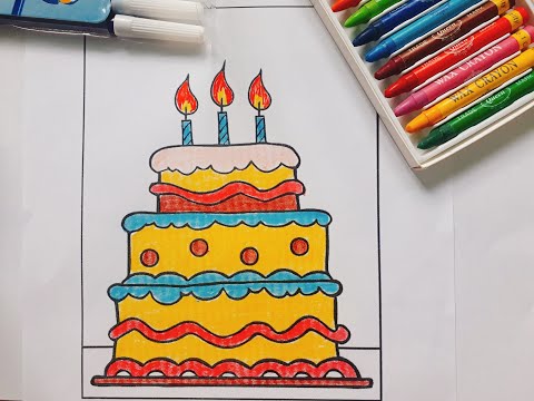 Vẽ bánh sinh nhật đơn giản và tô màu | Dạy bé tô màu