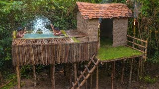 Primitive Technology: Build The Flying Swimming Pool Top Roof By Tree Bark