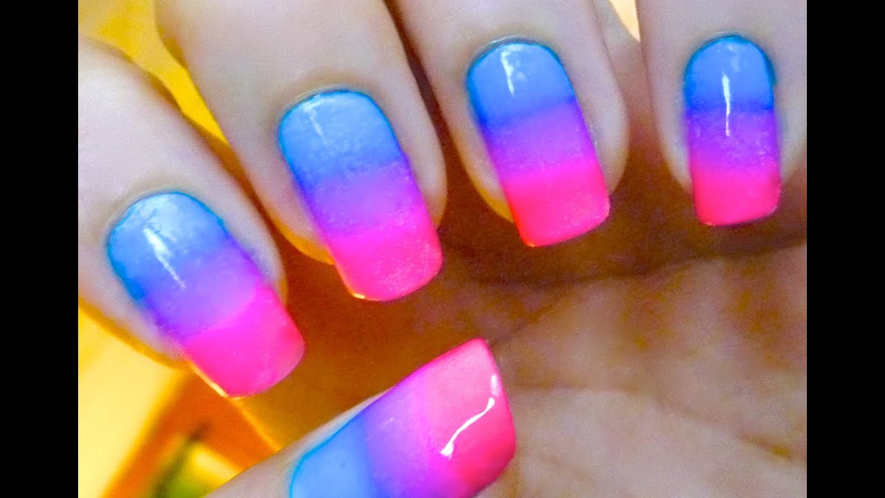 Ombre Gradient Nail Art Design! Pink and Blue - YouTube