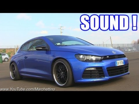 I have filmed a blue Volkswagen Scirocco R 20 TSI with custom black wheels