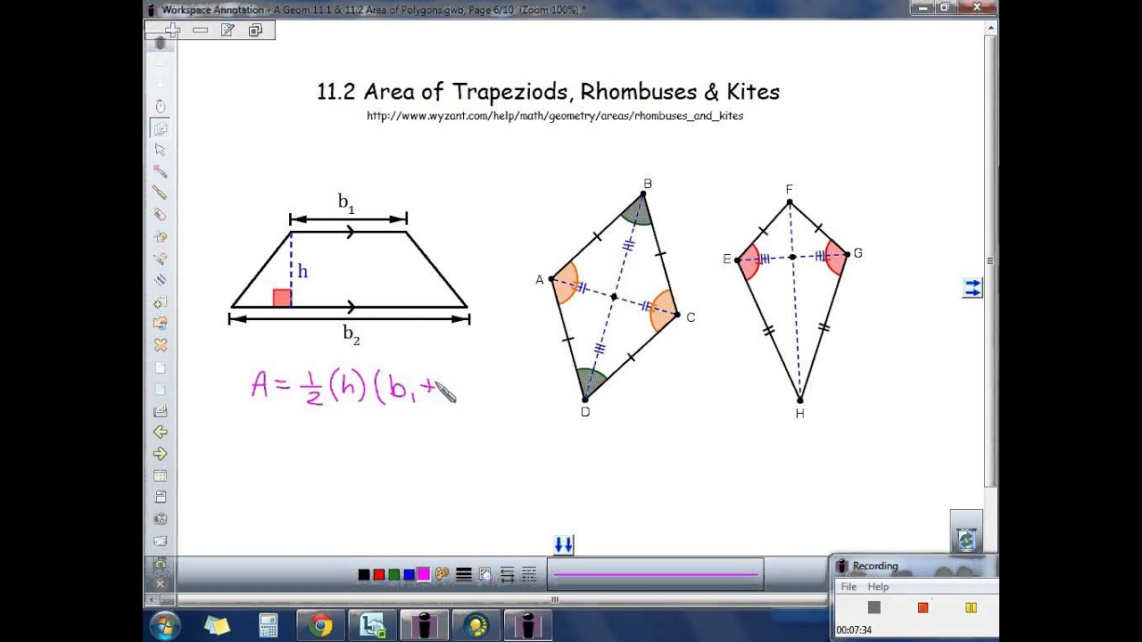 areas of trapezoids rhombuses and kites areas of trapezoids rhombuses and kites