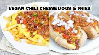 Vegan Chili Cheese Dogs & Fries | Pretty Brown Vegan