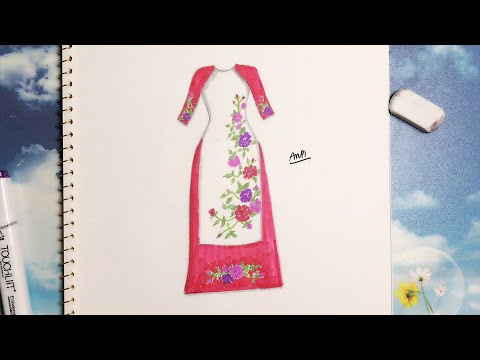 How to Draw long dress Vietnamese Vẽ Áo dài cách tân 2