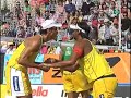 Title:Emanuel, Ricardo jump to top of standings Description:With a podium sweep assured for beach volleyball power Brazil after Saturday's play in the 13th annual men's Portugal Open, the South Americans put on a show for the fans as Emanuel Rego and Ricardo Santos won the gold.<br />With their 18-21, 21-17, 19-17 win in 69 minutes over second-seeded Pedro Cunha and Franco Neto, the top-seeded Emanuel and Ricardo snapped their longest drought between gold-medal finishes on the Swatch FIVB World Tour since forming their partnership at the end of the 2002 season. (WCSN, WCSN.com)
