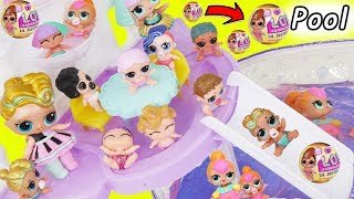LOL Surprise Dolls Lil Sisters Play at Pool Slide