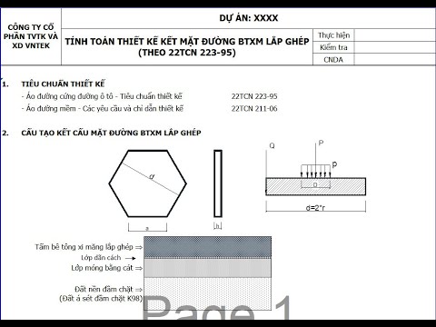 Hướng dẫn tính toán thiết kế Mặt đường Bê tông xi măng lắp ghép bằng Excel tự động