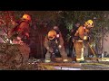 Arson suspected after a home burns overnight in Panorama City, California.