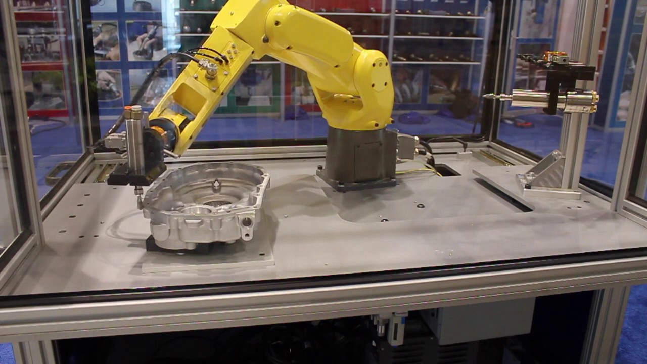 Simulated Robotic Deburring Application on FANUC LR MATE Robot by Air Turbine Motors® 740XP and 730