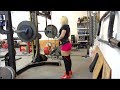 Kim Valentine - 280 raw squat, 325 deadlift, 160 bench press..