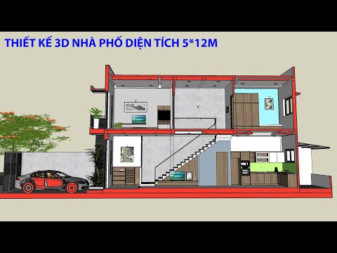 PHƯƠNG ÁN THIẾT KẾ KIẾN TRÚC NHÀ PHỐ DIỆN TÍCH 5*20m,MÔ PHỎNG CÔNG NĂNG QUA PHẦN MỀM SKECHUP