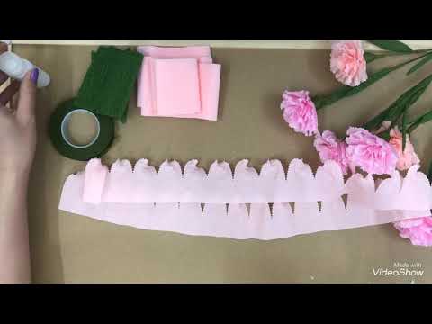 Làm hoa cẩm chướng bằng giấy nhún ý mỏng