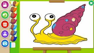 Coloring pages for kids, video for kids, video online, paint the snail and fish, learn and coloring