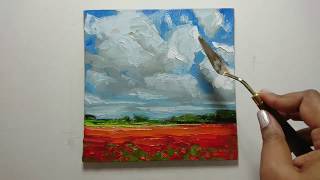 Landscape, Cloudscape, Poppies (painting tutorial, palette knife) with Halima Washington-Dixon