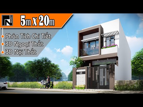 TNA127 - Mẫu nhà ống 2 tầng đẹp 5x20m phong cách hiện đại 3 phòng ngủ | Kiến trúc TN