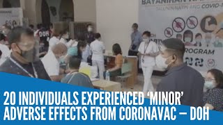 20 individuals experienced ‘minor’ adverse effects from CoronaVac — DOH