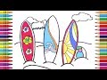 How to Draw a Surfboard | Coloring a surfboard in the sand.