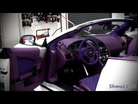 A purple interior on a stunning pearlescent white Aston Martin DBS Volante