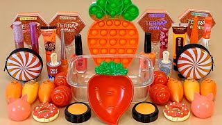 Orange Slime | Mixing Makeup, Glitter And Beads Into Clear Slime. Asmr Slime.