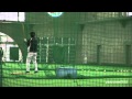 中日ドラゴンズ 北谷キャンプ 2014 室内練習場でのマシンバッティング 小笠原道大