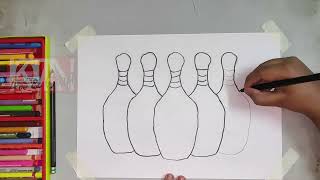 How To Draw And Color Bowling Pin For Kids? Step By Step