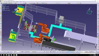 Spot welding robotic cell for the right fender of the car