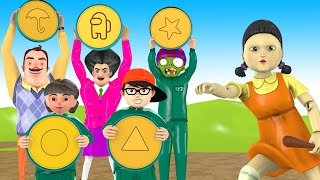 Squid Game 오징어 게임 Vs Scary Teacher 3D Miss T Troll 3Neighbor Destroy Honeycomb Candy Challenge