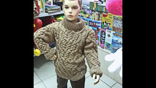Вязание детского свитера цвета "кофе" с косами. Knitting of a children's sweater of coffee color.