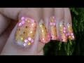 Flower Rhinestone Gold & Pink Ombre Gradient Nail Art Design Tutorial Video