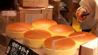 Japanese Street Food JIGGLY CHEESECAKE Uncle Rikuro's Cheese Cake Osaka Japan