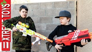 New Nerf Blaster Battle! Ethan Attacks Cole with Nerf Modulus Longstrike.