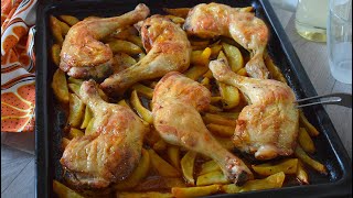 Pollo Al Horno, Con Patatas Y Aliño Casero, Fácil Y Delicioso