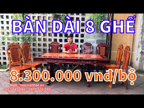 Bộ Bàn Dài - Bàn Ăn Gỗ Tràm bông vàng 8 ghế Giá rẻ chỉ 8.300.000 vnđ