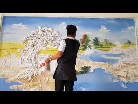 Vẽ tranh tường, tranh đắp nổi phong cảnh đồng quê cực đẹp tại Đông Anh, Hà Nội – Vẽ tranh nghệ thuật