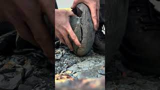 Small Boulder Cracked For Fossils