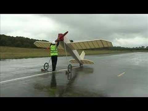  maiden flight of rubber band powered glider at Dunsfold Park - YouTube