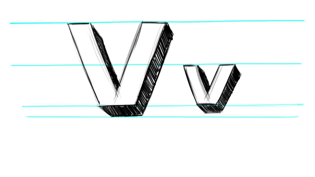 How to Draw 3D Letters V - Uppercase V and Lowercase v in 90 Seconds ...