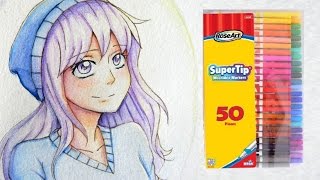 Coloring a Manga Girl With RoseArt Markers and Colored Pencils .