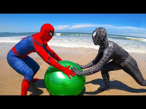 SPIDER-MAN vs VENOM | Battle on the beach (The Ball) | Comedy Funny Video