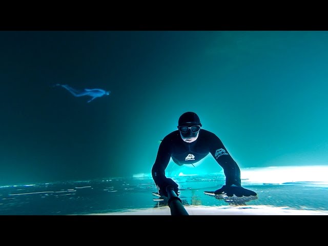 Beautiful Frozen Lake Free Dive - Video