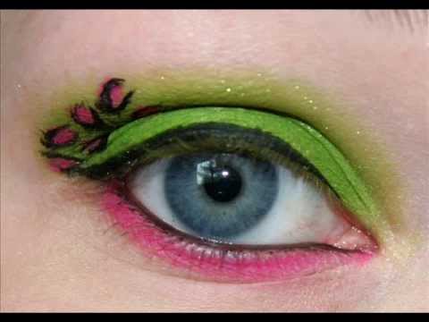 Green Mascara on Hot Pink And Lime Green Leopard Print Eyes Make Your Own Green