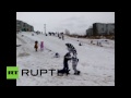 Madagascar Mascot Fight Club: Costumed characters beat man at Russian snow slide
