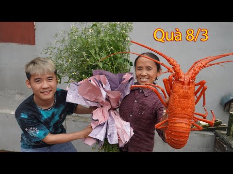 Hưng Vlog - Thách Mẹ Bà Tân Vlog Ăn Tôm Hùm Đỏ Khổng Lồ Nướng Phô Mai | Món Quà 8/3 Tặng Mẹ