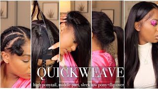 VERSATILE QUICK WEAVE |HIGH PONYTAIL, MIDDLE PART, SLEEK PONYTAIL FT. BEAUTYFORE